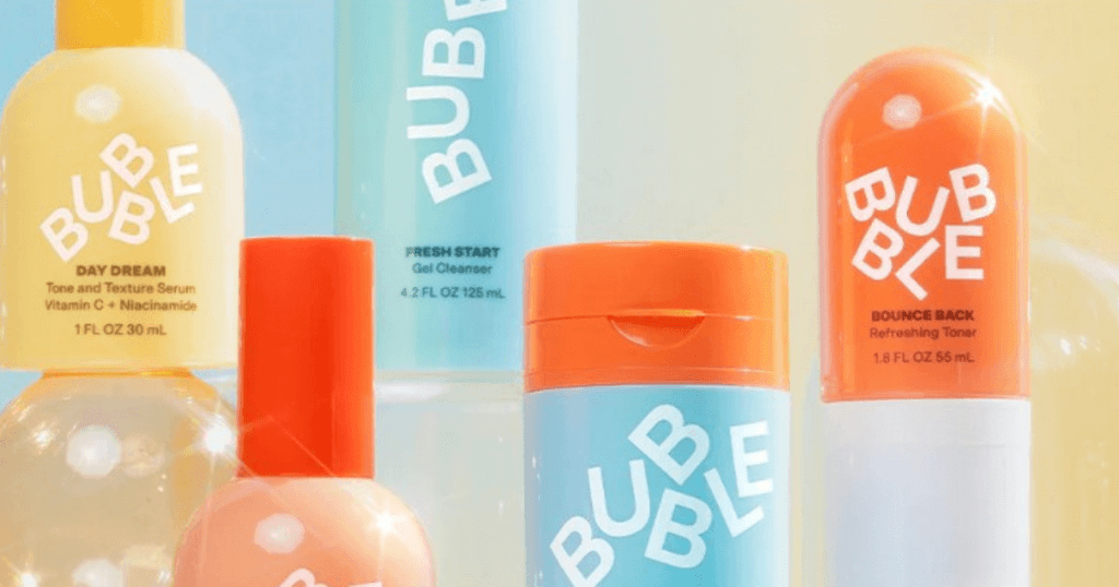 The bubble skin care routine consisting of their products.